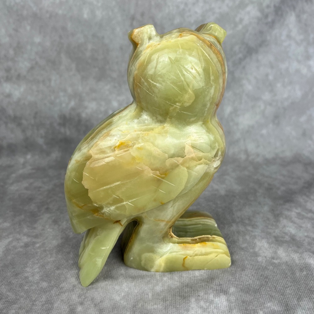 Vtg Owl Decor Green Onyx Carved Figurine Sculpture Red Ruby Eyes Art Paperweight - Picture 2 of 8